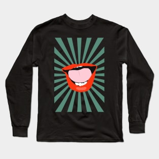 Funky colorful lips on sunburst background Long Sleeve T-Shirt